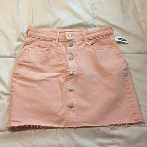 Pink Jean Skirt with Button Details and Fray Bottom